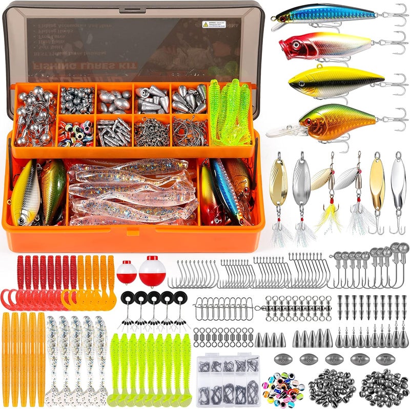 PLUSINNO 353/404 PCS Fishing Lures, Upgrade Fishing Tackle Box with Tackle Included, Crankbaits, Hooks, Weights, Other Accessories, Fishing Lure Bait Gear Equipment Kit Gift for Men Freshwater Bass - Image 1